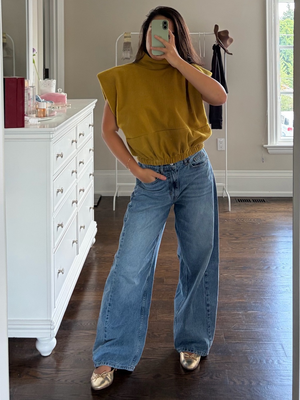 Mock Neck Sleeveless Tank Top in Mustard